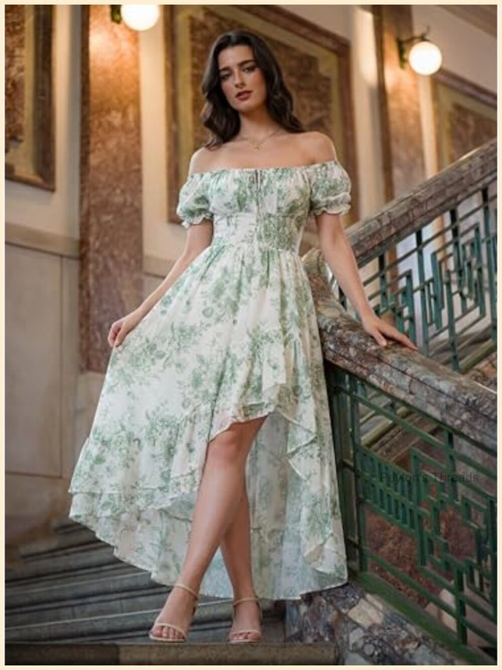 Corset Chiffon Flowy Sundress Wedding Guest Dress Summer - Picture 3 of 7